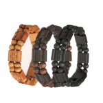 Wholesale Natural Wooden Cross Bracelet with Beaded and Diamond Stone Black Brown Religious Christian Style Jewelry - Image 2