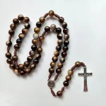 Catholic Rosary Beaded Necklace Hand-strung 10mm Faux Agate Beads in a Vintage Style Woven - Image 3