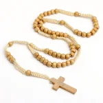 Catholic Wood Rosary Necklace with Cross and Jesus Religious Christian Pendant Beads Religious Jewelry Wholesale - Image 4