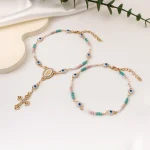Handmade Stainless Steel Bohemian Beaded Rice Bead Women's Bracelet Rosary Anniversary
