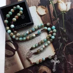 New Catholic Rosary Necklace with Natural Stone Beads and Cross Knotted Cord for Prayer Gift Mainly Made of Alloy - Image 4