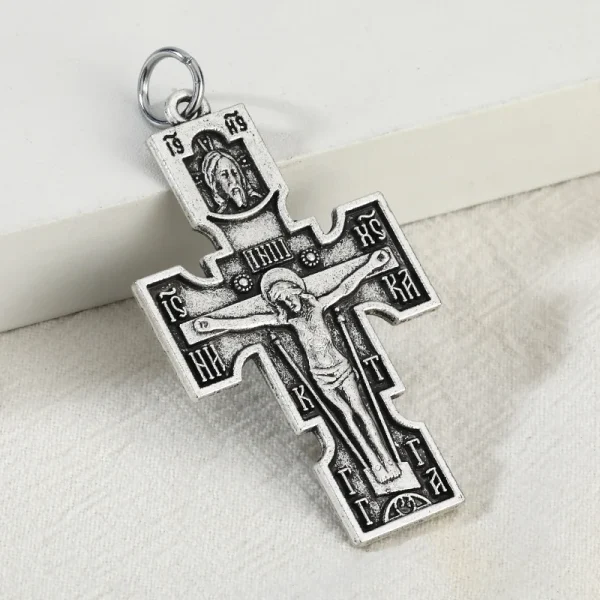 Russian Orthodox Cross Pendant Keychain Gold Plated Alloy Jesus Jewelry for Religious Weddings Parties and Gifts