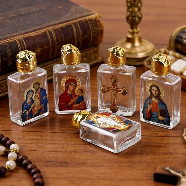 Religious Characters Square Holy Water Bottles UV Painted Patterns Theme of Orthodox Religious Saints