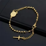 Wholesale 4mm Stainless Steel Rosary Bracelet Religious Style with S.T Miraculous Centerpiece Medal Cross Charms Religious Gift - Image 2