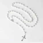 Wholesale 8mm Gold Pearl Rosary Necklace Religious Style Cross Jewelry with Beads Chain Factory Price Car Hanging Cross - Image 3