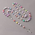 Catholic Rosary Crucifix Necklace Colorful Cross Polymer Clay 8mm/6mm Colored Patterned Beads Prayer Beads Jesus Alloy Pendant - Image 2