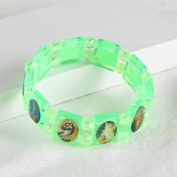 Hot Selling Catholic Cross Luminous Saint Image Religious Bracelet Resin Elastic Beaded Personalized Bracelet