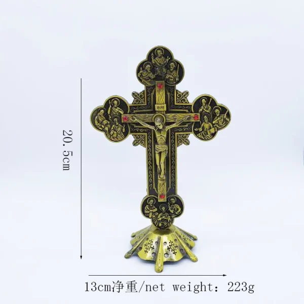 Catholic Crucifix Retro Metal Craft Angel Figurine Engraved Ornaments for Home Office Decoration Retail Spot Supply Whol
