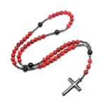 Catholic Rosary Cross Necklace for Men Women Jewelry Christ Meditation Red Beaded Cross Pendant Festival Gift