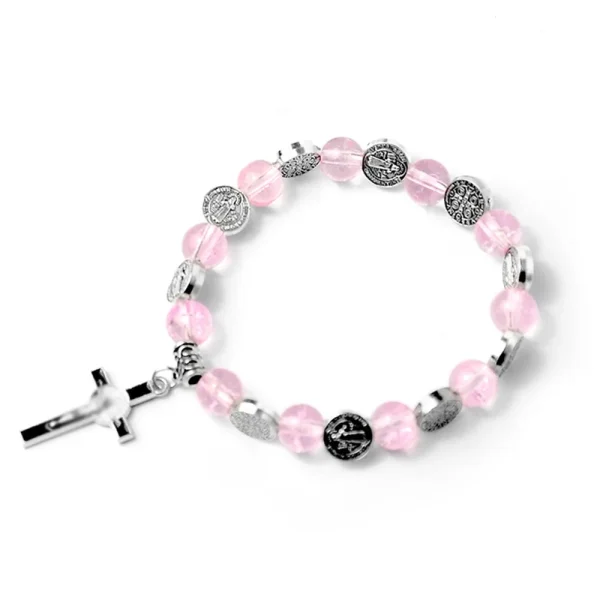 Catholic Rosary Bracelet 8mm Crystal Bead Hand Ornament Cross Rosary Hand String Christian Communion Gift Wholesale