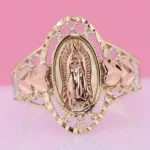 Copper micro-set luxury Virgin of Guadalupe vintage jewelry gold hollowed-out high-end design time ring - Image 3