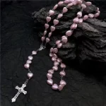 New Design love pink Rosary Necklace Cross Ornament Alloy Silver Pendant Necklace - Image 3