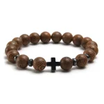 Wholesale Custom Cross Charm Wooden Beads Frosted Stones Gemstone Men's Bracelet Healing Energy Natural Stones Bracelets for Men - Image 4
