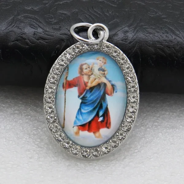 Catholic Theme Alloy Handmade Commemorative Cartoon Photo Frame Oval Micro-Inlaid Jewelry Keychain Pendant
