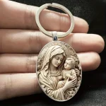 Catholic Relics Gifts Fashion Holy Mary Virgin Mary Alloy Oval Keychain Our Lady Christian Church Gifts Madonna Wholesale - Image 6