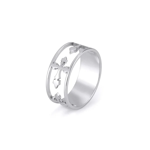 Cross Ring Fashion Trend Cut Half Hollow Titanium Steel Ring Men’s and Women’s Stainless Steel Ring Jewelry 