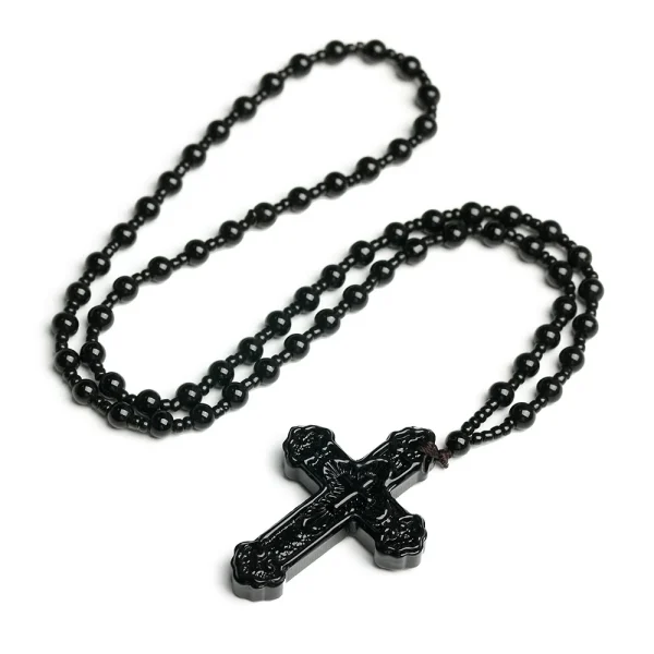 Mecrt Catholic Crucifix Green Necklace Fashionable Glass Cross Pendant Ethnically Styled Christian Jewelry Wholesale
