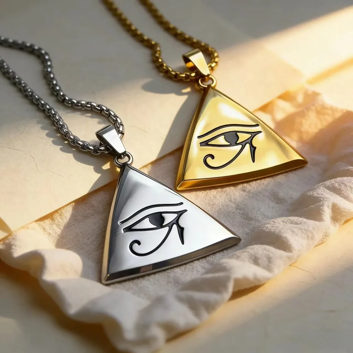 European American Horus Eye Pyramid Box Ethnic Stainless Steel Necklace Retro Totem Personality Unisex Pendant Jewelry - Image 3