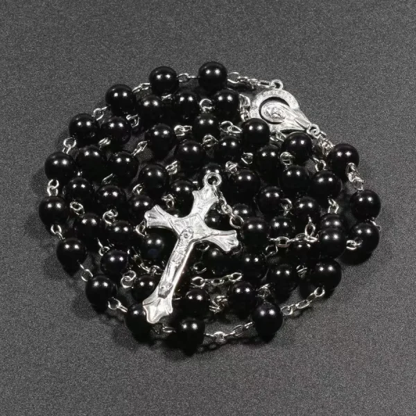 Catholic Rosary Prayer Beads Imitation Pearl Necklace Cross Baptismal Communion Rosary 8mm Christian Jesus Jewelry Churc