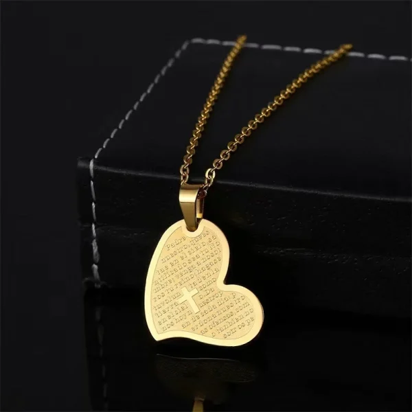 Catholic Cross Guadalupe Virgin Mary Stainless Steel Religious Heart Lord Prayer Bible Cross Etch Embossed Necklace