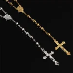 Gold Color Zinc Alloy Catholic Rosary Beads Necklace Holy Saint Medal with Cross Prayer Gold Plated Gift - Image 4