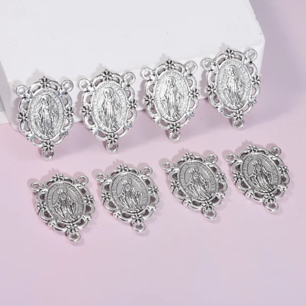 Alloy Virgin Mary Three Hole Connector DIY Necklace Rosary Jewelry Accessories
