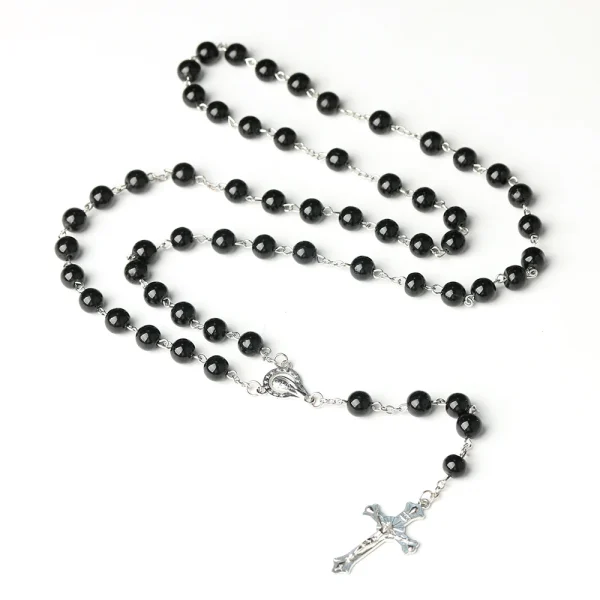 Catholic Cross Rosary Necklace Imitation Pearl 8MM Beads Easter Christian Sacrifice Gifts Church Prayer Jewelry Wholesal