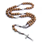 Mecrt Wooden Rosary 8mm Beads Catholic Religious Saint Virgin Mary Jewelry Christmas Gift Easter Church Prayer Beads Wholesale - Image 3