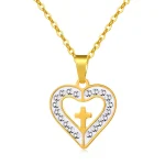 Wholesale New Fashion Women's Stainless Steel Rhinestone Heart Round With Cross Pendant Necklace in Gold/Silver Tone 20Inch - Image 2