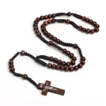 Catholic Wood Rosary Necklace with Cross and Jesus Religious Christian Pendant Beads Religious Jewelry Wholesale - Image 6