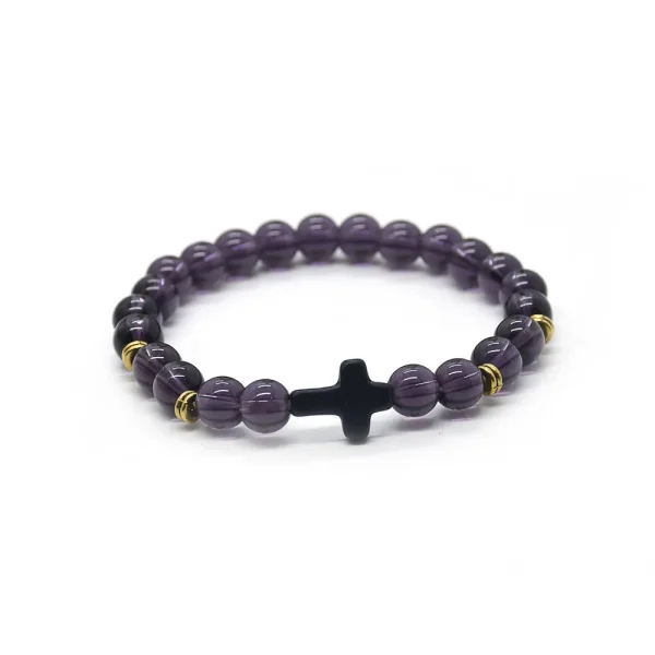 Religious Jewelry Natural Stone Cross Bracelet Stretch Semi-Precious Stone Bead Bracelet