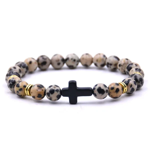 Tiger Eye Volcanic Stone for Bracelet Black Cross with Elastic Cord Trendy Christian Religious Accessory