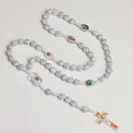 Catholic Rosary Jesus Cross Pendant White Silver-plated Rose Bead Crucifix Necklace Religious Jewelry Church Gift Wholesale - Image 4