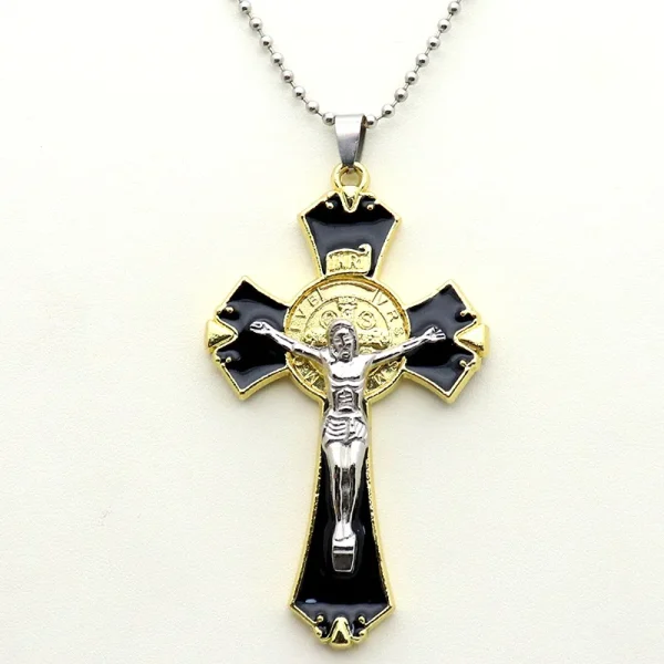 Mecrt Catholic Jesus Cross Pendant 8*4.5cm Saint Benedict Crucifix Cross for Necklace Keychain Making