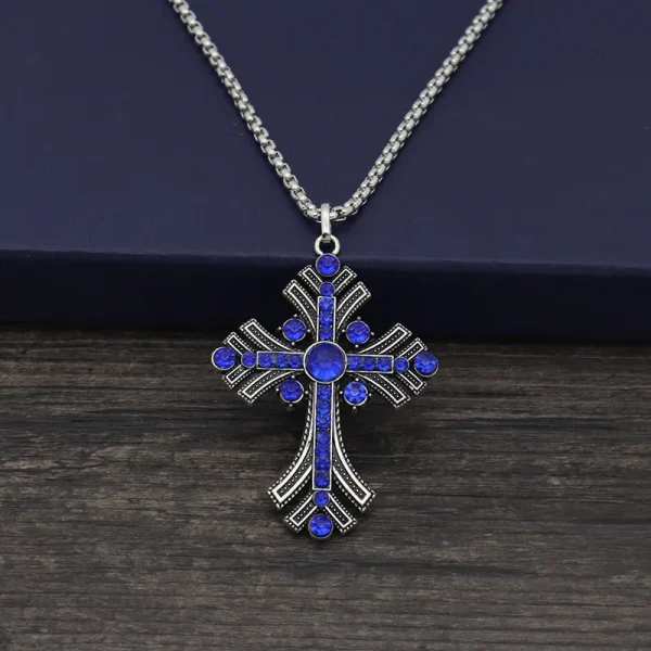 Blue Cross Catholic Church Gift Metal Keychain Diamond-encrusted for Men and Women