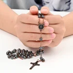 Euro-american Style Cross Necklace Punk Rock Black Gallstone Rosary Bead Chain Dark Goth Wears a Pendant - Image 3