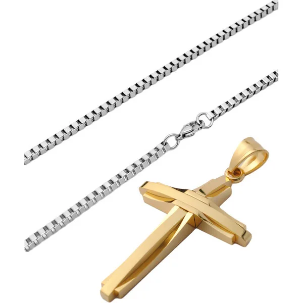 Cross Titanium Steel Multi-Layer Large Necklace for Men Versatile Fashion Chains Hip-hop Style Stainless Steel