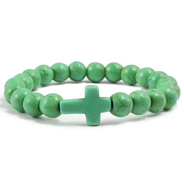 Black Jewelry Turquoise Cross Pendant Frosted Volcanic Stone Elastic Yoga Bracelet Women Gift Stock