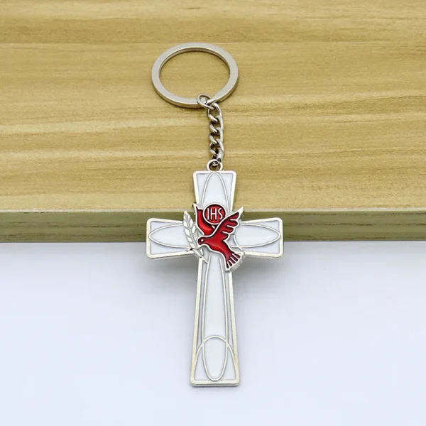 Metal Jewelry Car Keychain Pendant Mobile Phone Decoration Peace Dove and Cross Pendant Festival Gifts
