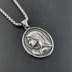Catholic Stainless Steel Our Lady Medal Christian Embossed Oval Medal Raised Edge Rays of Light Virgin Mary Pendant - Image 4