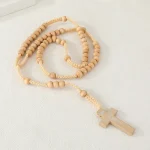 Handmade Natural Wood Beads Catholic Rosary Necklace Cross Jesus Pendant Religious Crucifix Jewelry Unisex Anniversary Wholesale - Image 5
