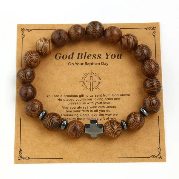 Wholesale Custom Cross Charm Wooden Beads Frosted Stones Gemstone Men’s Bracelet Healing Energy Natural Stones Bra