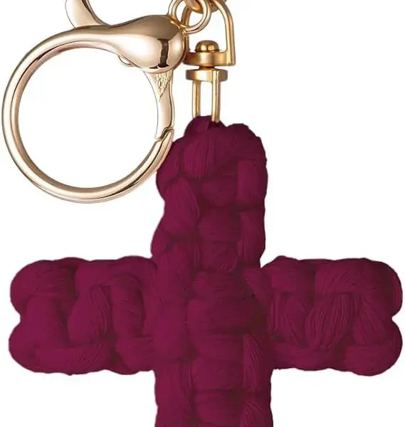 Regular Style Minimalist Handwoven Cotton Cross Keychain Cross/Crown/Roman Numerals Pattern for Car Accessories Soft Pen