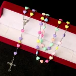 Catholic Rosary Colored Rosaries Necklace Love Plastic Beads Easter Baptism Communion Cross Church Jewelry Wholesale