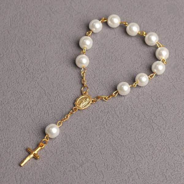 Religious Rosary Bracelet Pearl Cross Blessing Catholic Gifts Communion Confirmation First Holy Communion Jewelry Faith 