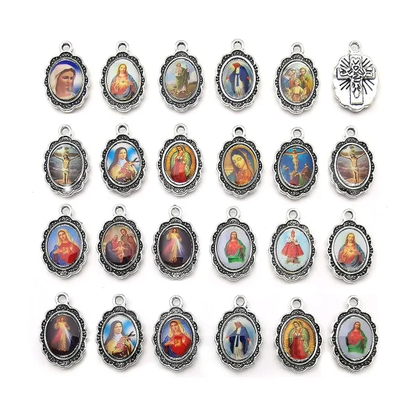 European and American retro Catholic oval three-hole alloy cross pendant pendant DIY jewelry accessories