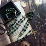 Support Custom Risingmoon Religious Catholic Blackish Green Virgin Cross Jesus Christian Acrylic Beads Retro Rosary Necklace - Image 5