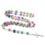Catholic Rosary Necklace Colorful Soft Clay Cross Polymer Clay 8mm/6mm Colored Patterned Beads Prayer Beads Jesus Alloy Pendant - Image 2
