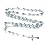 Catholic Cross Rosary Necklace Imitation Pearl 8MM Beads Easter Christian Sacrifice Gifts Church Prayer Jewelry Wholesale - Image 5