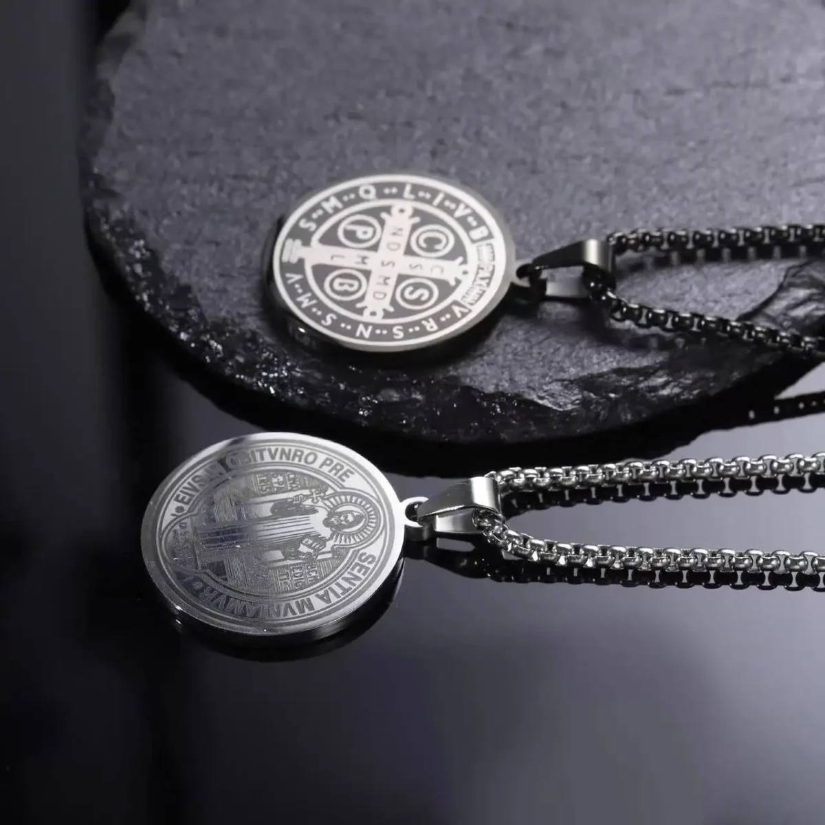 Catholic Saint Benedict Medal Cross Necklace Gold Plated Lariat Style Religious Protector Talisman Gift - Image 5